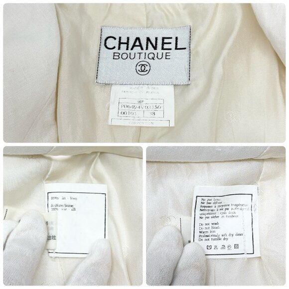CHANEL Vintage 96P CC Mark Logo Jacket Silver Button #38 White Linen [106330] - Picture 11 of 11